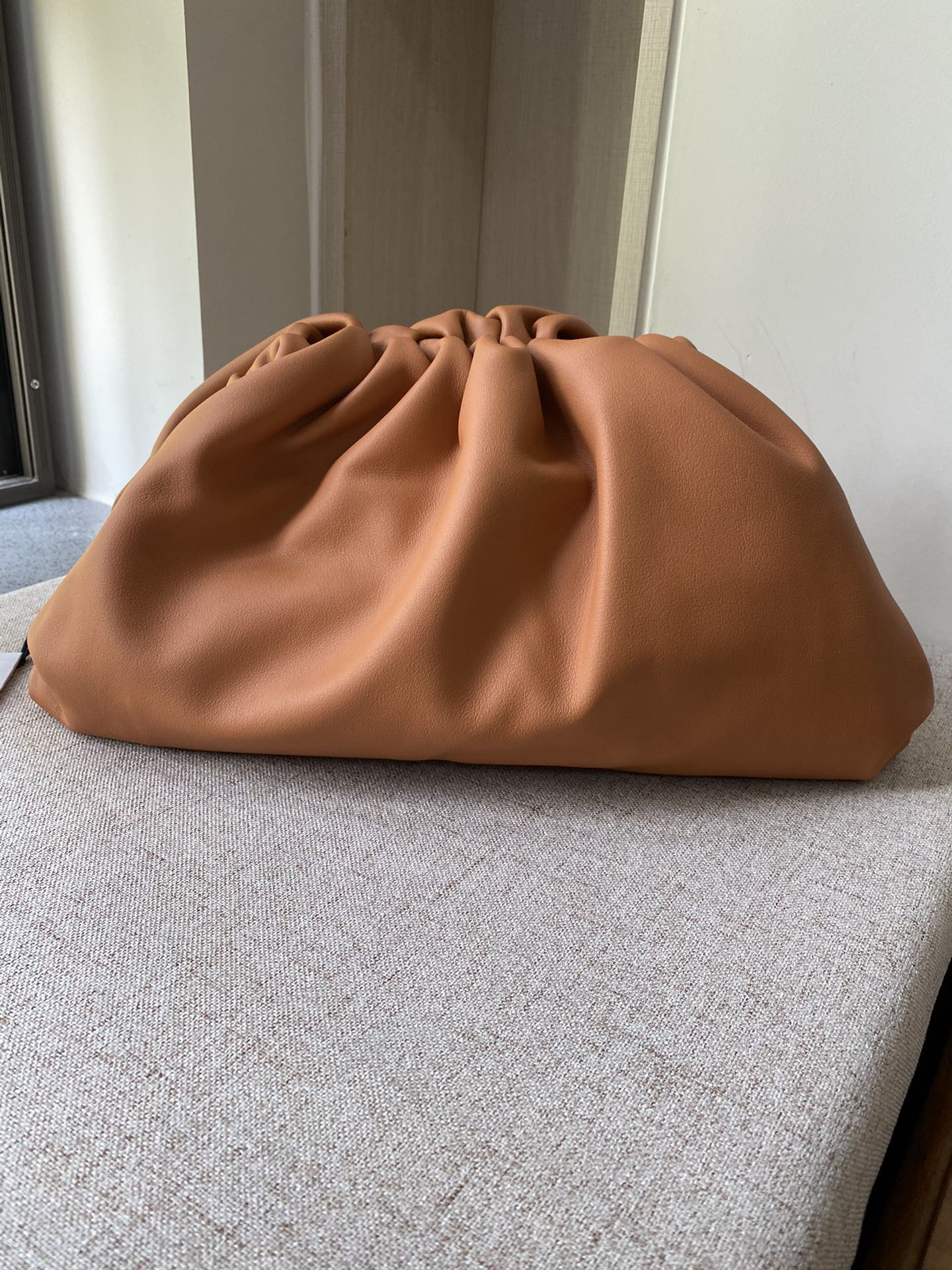 Big Pouch Soft Smooth Leather Clutch Caramel